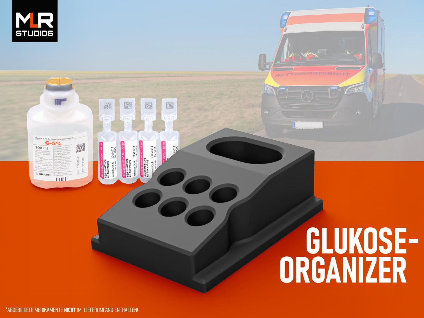 RTW-Schrankeinsatz Glukose - Medikamenten-Organizer passend für Strobel-Rettungswägen OHNE Wannen-Einsatz im Medikamentenschrank