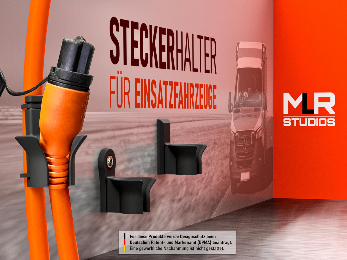 Stecker-Halterung für Einsatzfahrzeuge. Inkl. Befestigungsmaterial